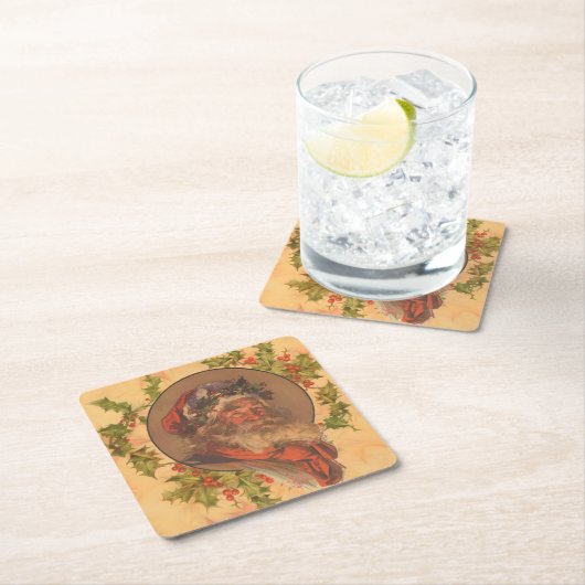 サンタクロースクリスマスヴィンテージポートレート スクエアペーパーコースター (インサイチュ)