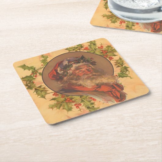 サンタクロースクリスマスヴィンテージポートレート スクエアペーパーコースター (アングル)