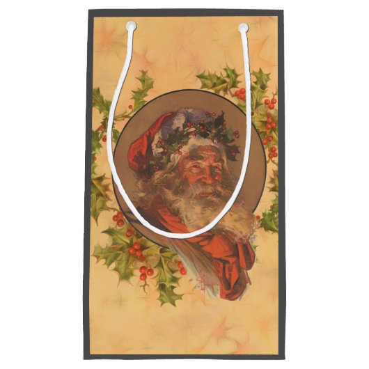 サンタクロースクリスマスヴィンテージポートレート スモールペーパーバッグ (正面)