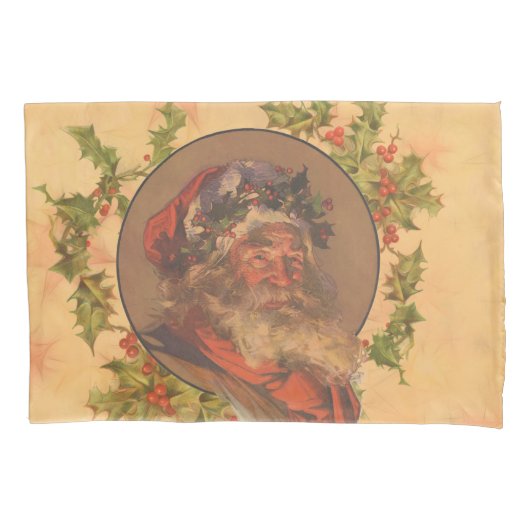 サンタクロースクリスマスヴィンテージポートレート 枕カバー (正面)