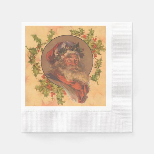 サンタクロースクリスマスヴィンテージポートレート 縁ありカクテルナプキン (正面)