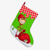 サンタクロースクリスマス小妖精や小人クリスマスストッキング ラージクリスマスストッキング (正面 (吊り時))