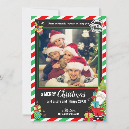 サンタクロースグリーンレッドフォトクリスマス シーズンカード (正面)