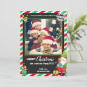 サンタクロースグリーンレッドフォトクリスマス シーズンカード (スタンド正面)