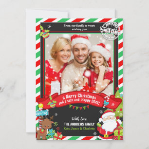 サンタクロースグリーンレッドフォトクリスマス シーズンカード