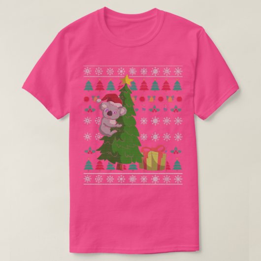 サンタクロースコアラレトロ醜いクリスマス Tシャツ (デザイン正面)