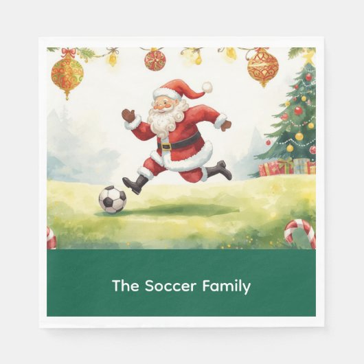 サンタクロースサッカークリスマスパーティー スタンダードランチョンナプキン (正面)