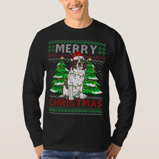 サンタクロースサンベルナール犬のオーナーズ醜いクリスマ Tシャツ (正面)