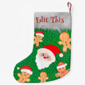 サンタクロースジンジャーブレッドマン名前をカスタムするかわいい スモールクリスマスストッキング (裏面)