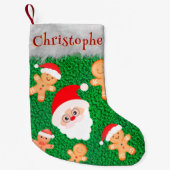 サンタクロースジンジャーブレッドマン名前をカスタムするかわいい スモールクリスマスストッキング (正面)
