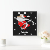 サンタクローススケートで滑る スクエア壁時計 (ホーム)