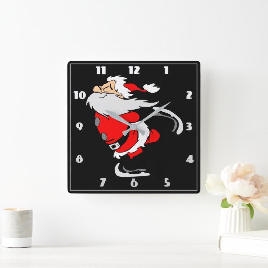 サンタクローススケートで滑る スクエア壁時計 (ホーム)