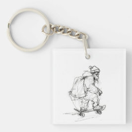 サンタクローススケートボードとプレゼント キーホルダー