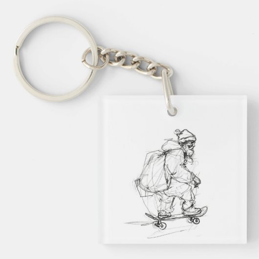 サンタクローススケートボードとプレゼント キーホルダー (正面)