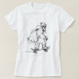 サンタクローススケートボードとプレゼント Tシャツ