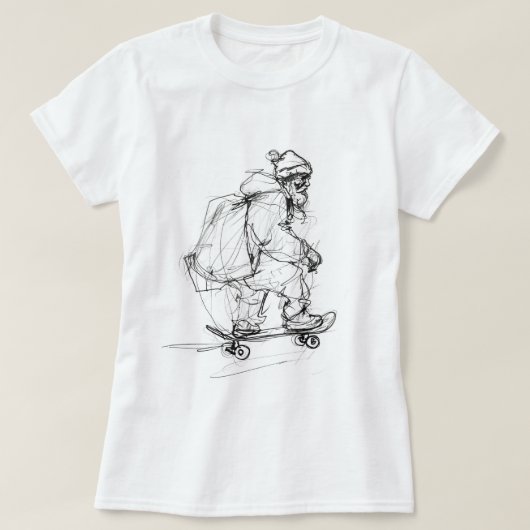 サンタクローススケートボードとプレゼント Tシャツ (デザイン正面)