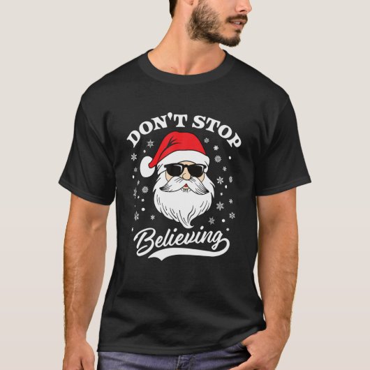 サンタクロースストップは信じのおもしろいクリスマスP Tシャツ (正面)