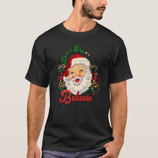 サンタクロースストップは信じのおもしろいクリスマスP Tシャツ (正面)