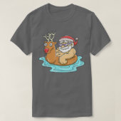 サンタクローストナディアプールフロートサマーおもしろいクリスマス Tシャツ (デザイン正面)