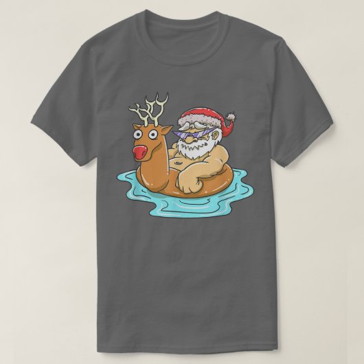 サンタクローストナディアプールフロートサマーおもしろいクリスマス Tシャツ (デザイン正面)