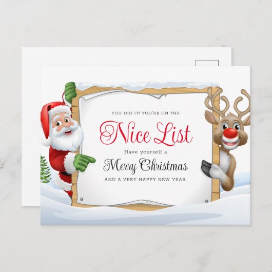 サンタクロースニースリストと赤い鼻トナカイクリスマス シーズンポストカード (正面/裏面)
