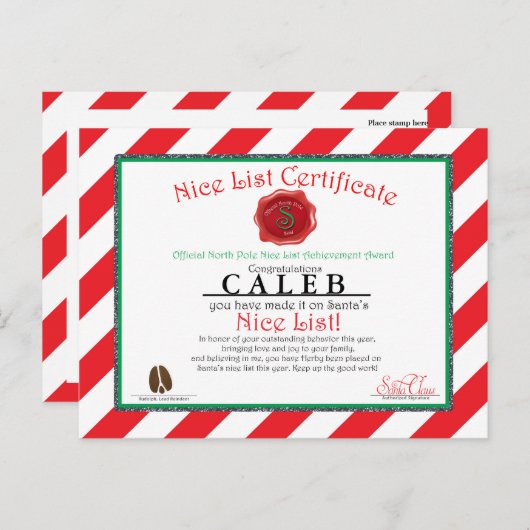 サンタクロースニースリストカスタム証明書はがき シーズンポストカード (正面/裏面)