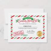 サンタクロースニースリスト証明書のカスタム ノートカード (正面)