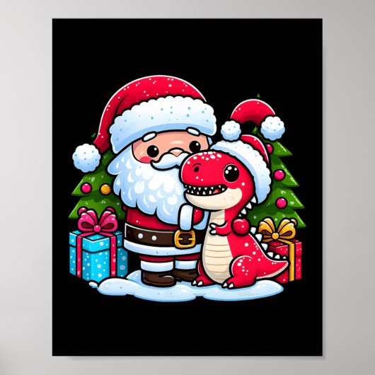 サンタクロースハグTレックス恐竜クリスマスマッチング ポスター (正面)