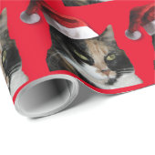 サンタクロースハットを持つカリコ猫 ラッピングペーパー (ロールコーナー)