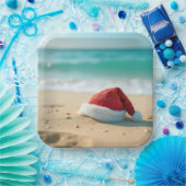 サンタクロースハットオンアトロピカルビーチ ペーパープレート (パーティー)