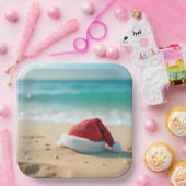 サンタクロースハットオンアトロピカルビーチ ペーパープレート (パーティー)