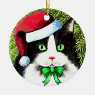 サンタクロースハットクリスマスキャットオーナメント セラミックオーナメント