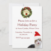 サンタクロースハットホリデーパーティー付きクリスマスキャット 招待状 (裏面)