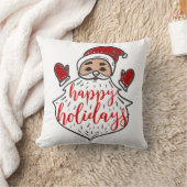 サンタクロースハッピーホリデーズレッドホワイトストライプクリスマス クッション (ブランケット)
