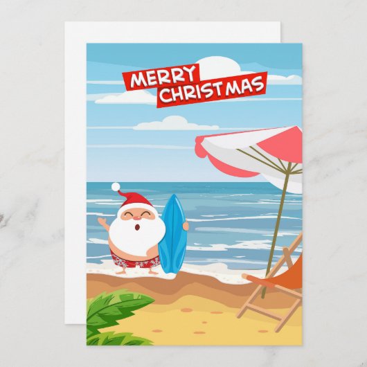 サンタクロースハワイサーフィンメリークリスマス シーズンカード (正面/裏面)