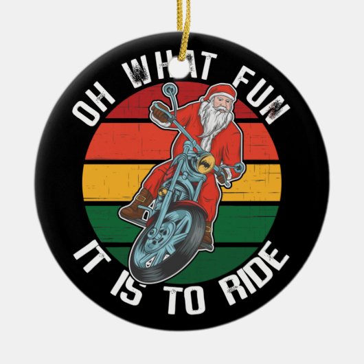 サンタクロースバイクバイクもしくは自転車に乗る人オーwhatおもしろい セラミックオーナメント (正面)