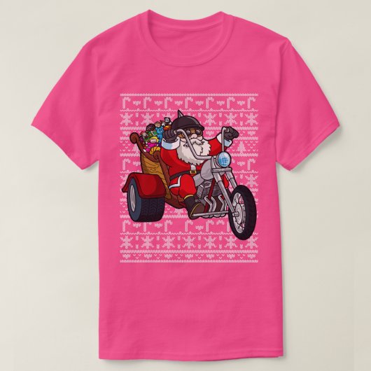 サンタクロースバイク醜いクリスマス汗に乗る Tシャツ (デザイン正面)