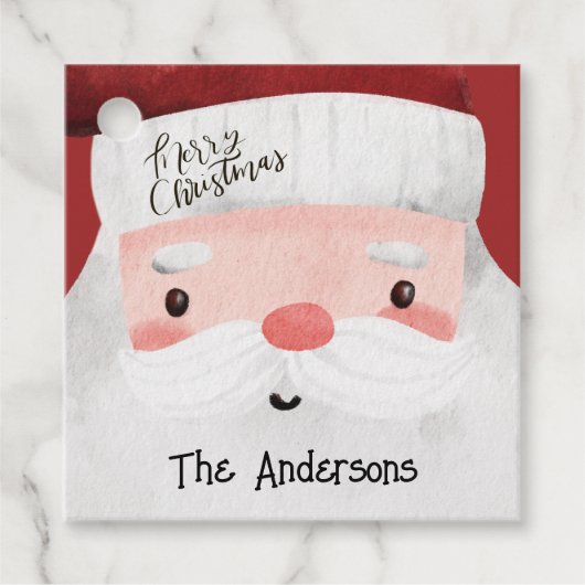 サンタクロースパーソナライズされたウォーターカラークリスマス フェイバータグ (正面)