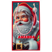 サンタクロースパーソナライズされたクリスマスキッズレッド スモールペーパーバッグ (裏面)