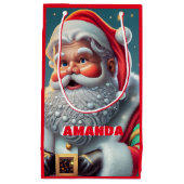 サンタクロースパーソナライズされたクリスマスキッズレッド スモールペーパーバッグ (正面)