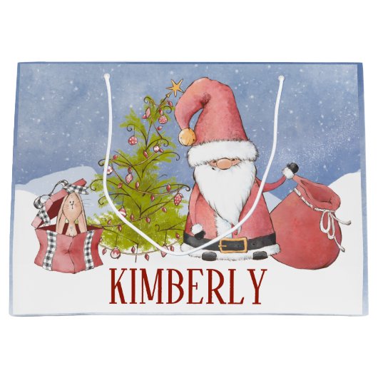 サンタクロースパーソナライズされたクリスマスラージ抱き枕 ラージペーパーバッグ (正面)