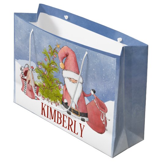 サンタクロースパーソナライズされたクリスマスラージ抱き枕 ラージペーパーバッグ (正面アングル)