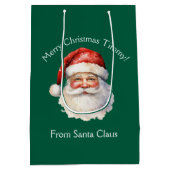 サンタクロースパーソナライズされたグリーンキッズクリスマス ミディアムペーパーバッグ (裏面)