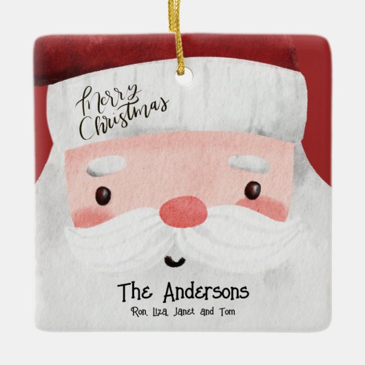 サンタクロースパーソナライズされたメリークリスマスフォト セラミックオーナメント (正面)