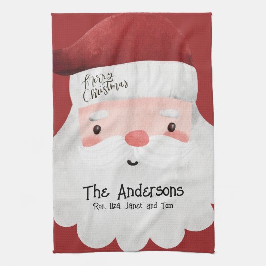 サンタクロースパーソナライズされたメリークリスマス キッチンタオル (縦)
