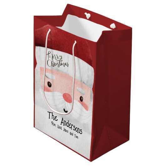 サンタクロースパーソナライズされたメリークリスマス ミディアムペーパーバッグ (正面アングル)
