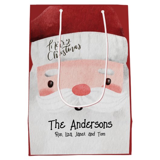 サンタクロースパーソナライズされたメリークリスマス ミディアムペーパーバッグ (裏面)