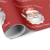 サンタクロースパーソナライズされたレッドキッズクリスマス ラッピングペーパー (ロールコーナー)