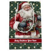 サンタクロースパーソナライズされた抱き枕ヴィンテージホリデー ミディアムペーパーバッグ (正面)