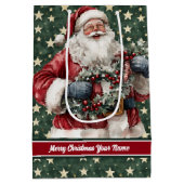 サンタクロースパーソナライズされた抱き枕ヴィンテージホリデー ミディアムペーパーバッグ (裏面)